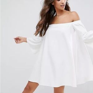 White Off Shoulder Bell Sleeve Dress